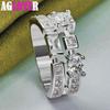 925 Sterling Silver Round Square AAA Zircon Ring Jewelry