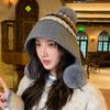 New Jacquard Wool Hat Women's Autumn and Winter Ear Protection Warm Cold Hat Cute Hairball Knitted Hat Big Head Circumference