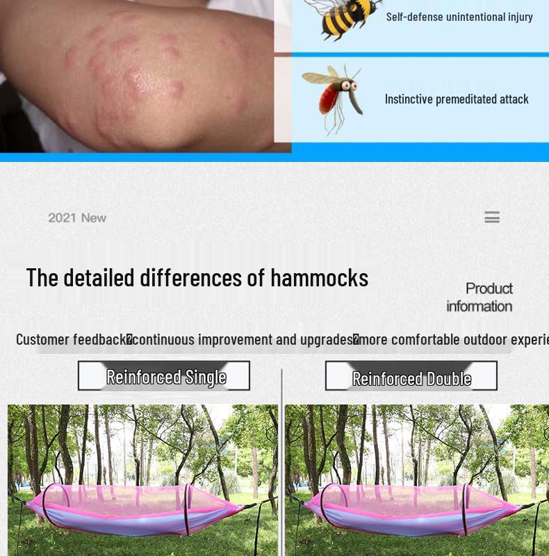 Automatic Quick-Open Mosquito-Proof Hammock with Parachute Cloth for Outdoor Camping (Single/Double)