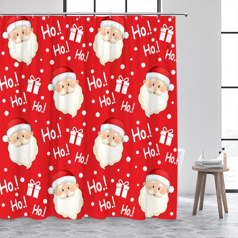 

GAEPink Christmas Shower Curtains Cute Santa Claus Elk Bells Xmas Tree Gold Snowflake New Year Bathroom Curtain Decor with Hoo 150x180cm