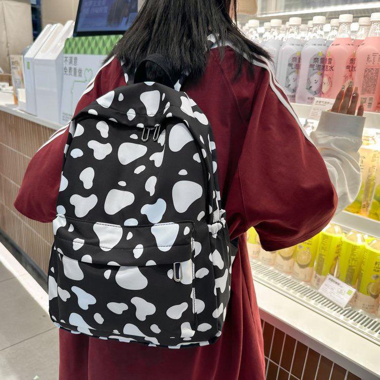 Schultasche Rucksack Harajuku ins Mittelschüler Große Kapazität Campus Schüler Mori Rucksack Frisch und Niedlich Schultasche Kuhmuster