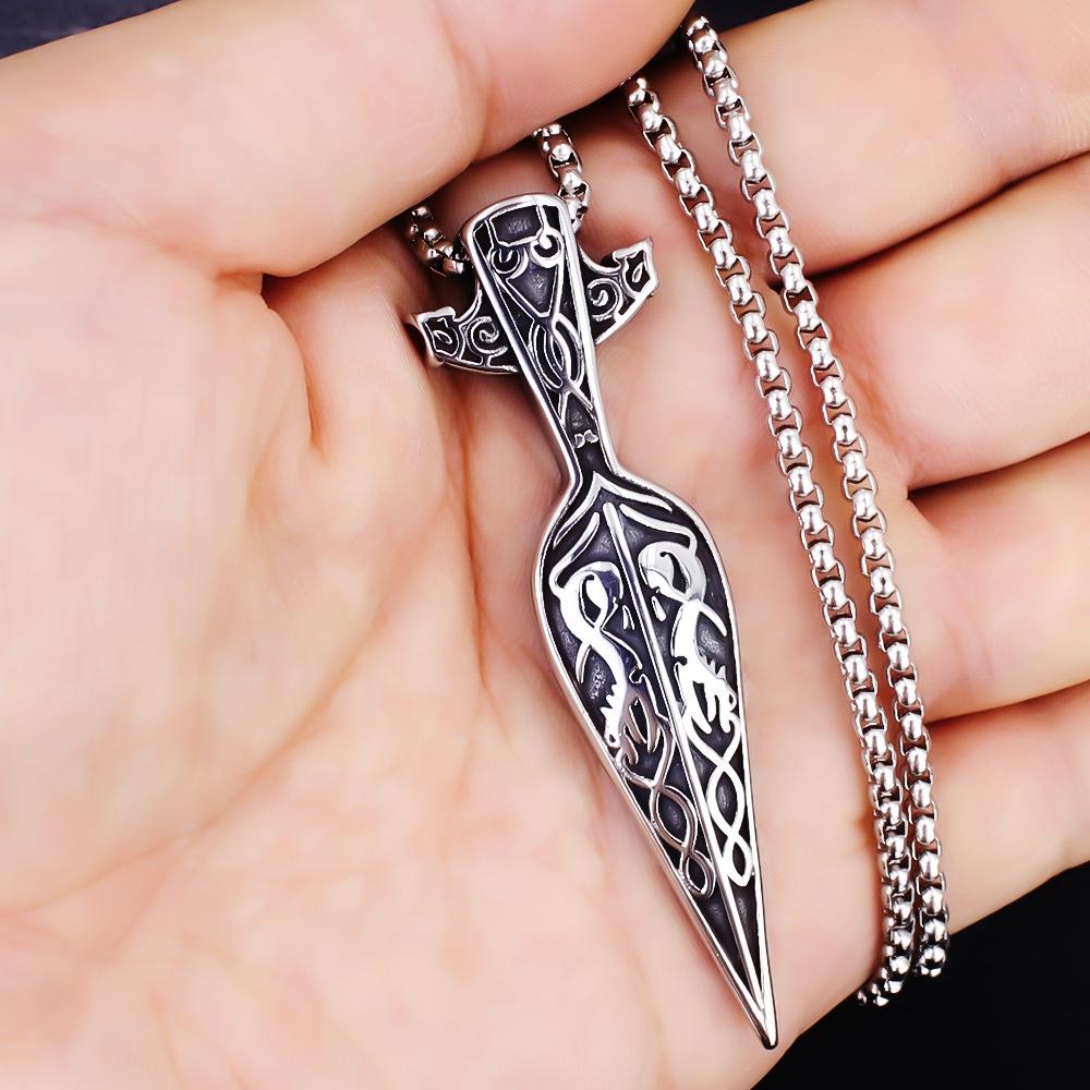 New Nordic Viking Celtic Wolf Head Sword Pendant Retro Hip Hop Punk Domineering Sword Necklace