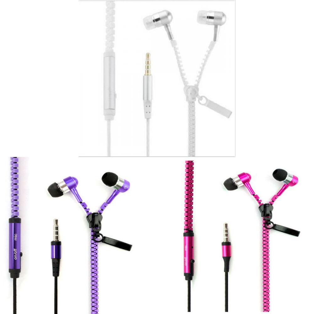 Metal Zipper Earphones With Microphone For Mobile Phone Listening And Call Control