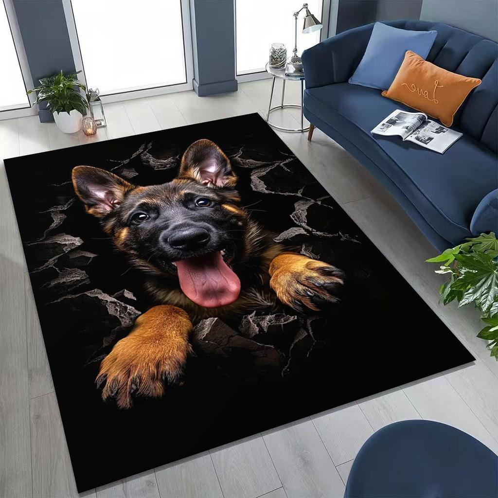 Tapete Fofo Cão Filhote Quebrando a Parede Ilusão 3D para Quarto Sala de Estar Sofá Casa Capacho Decoração, Tapete Grande Antiderrapante para Brincar de Crianças