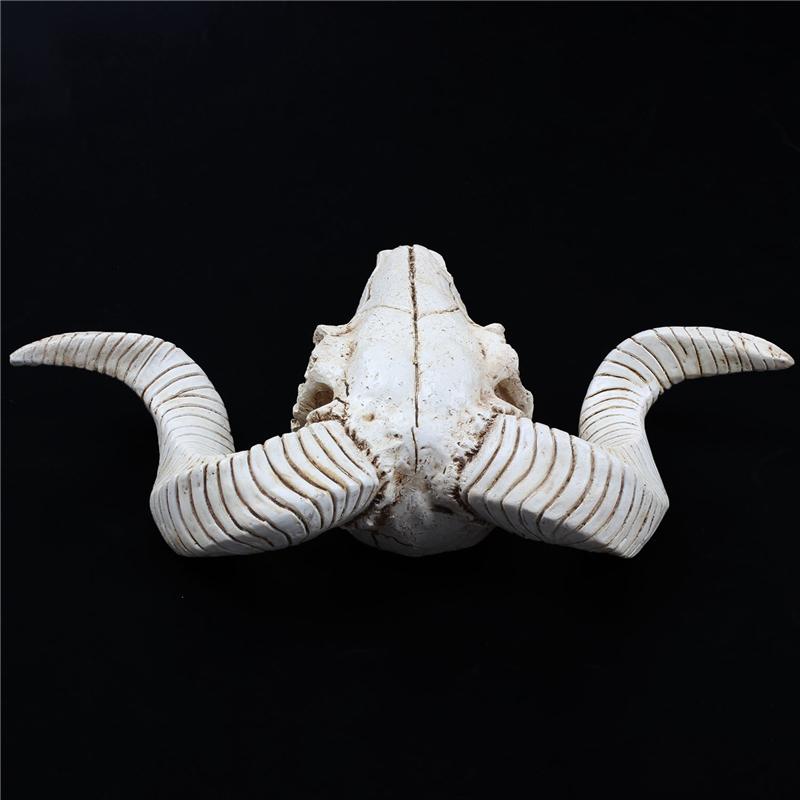 A84X-3X Creative Resin Sheep Head Skull Head Wall Hanging 3D Animal Longhorn Sculpture Figurines Crafts Horns