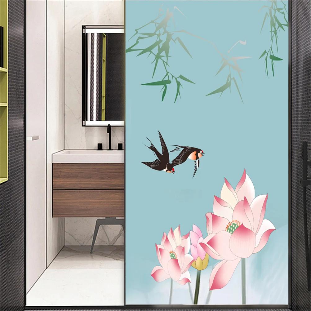 Static Cling Decorative Windows Film Privacy Lotus Flower Glass Window Stickers   Frosted Window Film for Home Decor