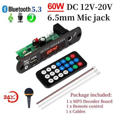2*30W zesilovač Bluetooth 5.3 MP3 Dekodér Deska WAV APE 12V DIY MP3 přehrávač Auto FM Rádio Automatické hodiny Podpora TF USB Karaoke Mikrofon Reproduktor