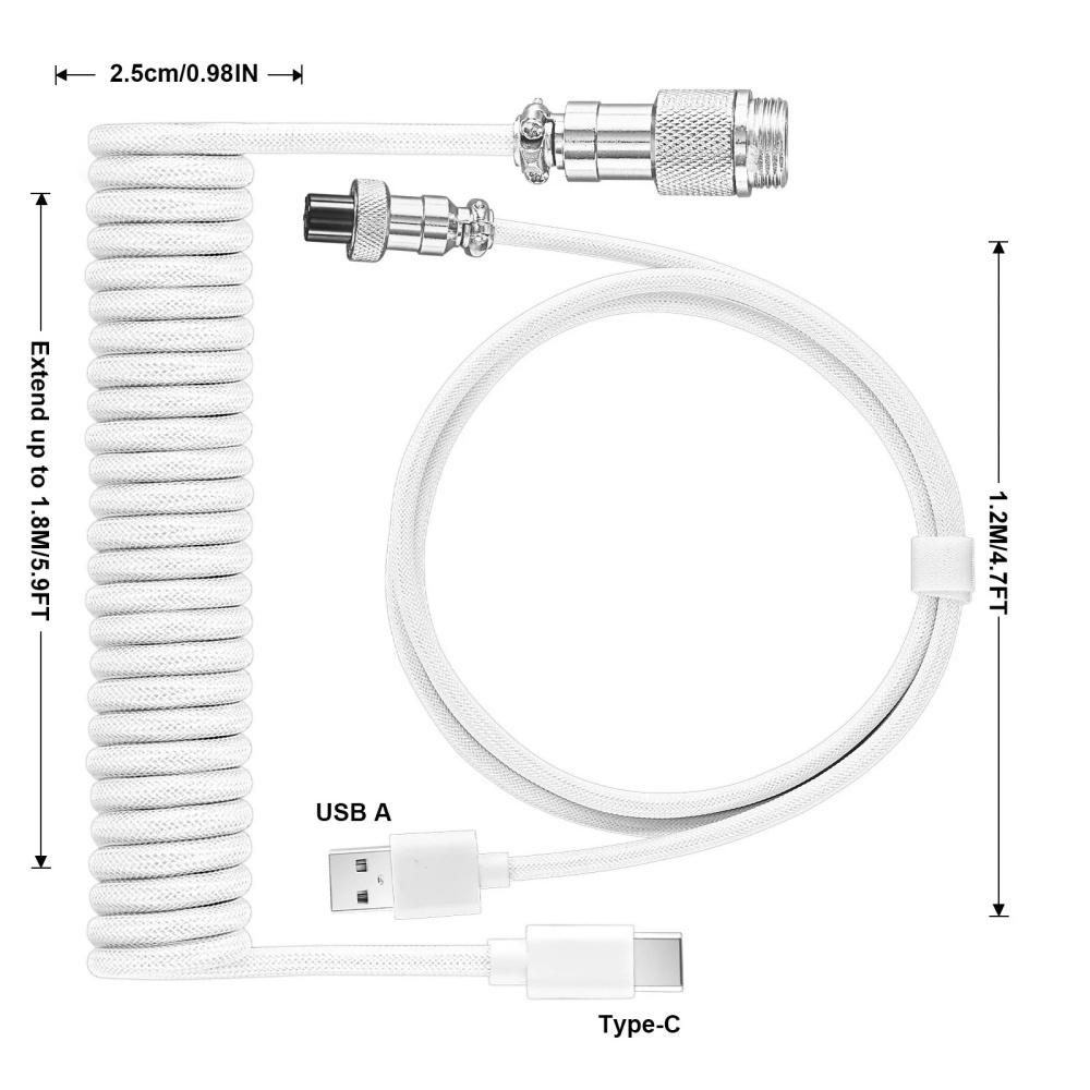 USB Type C Mechanical Keyboard Coiled Cable Hardware Linker Computer Aviation Mechanical Cable Spiral Gaming USB Keyboard Cable