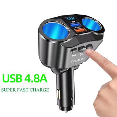 Nadajnik Bluetooth 5.0 FM 12 V Gniazdo zapalniczki samochodowej Rozdzielacz Zasilania Podwójna ładowarka samochodowa USB 4.8 A ze wskaźnikiem napięcia