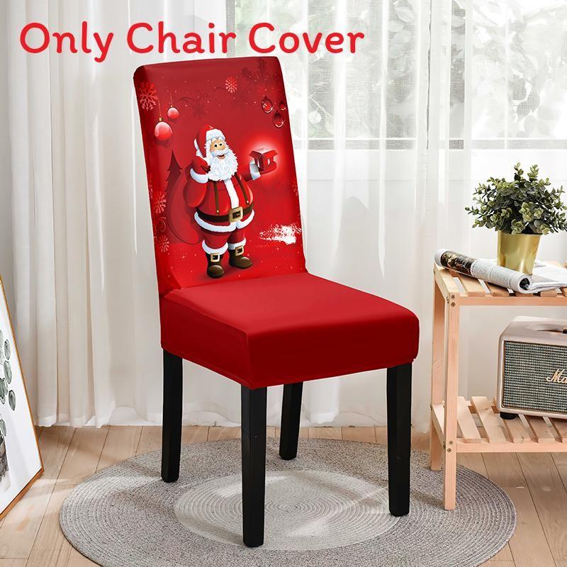 Festive Christmas Chair Cover Full Protection Stylish Cartoon Printed Dining Chair Set