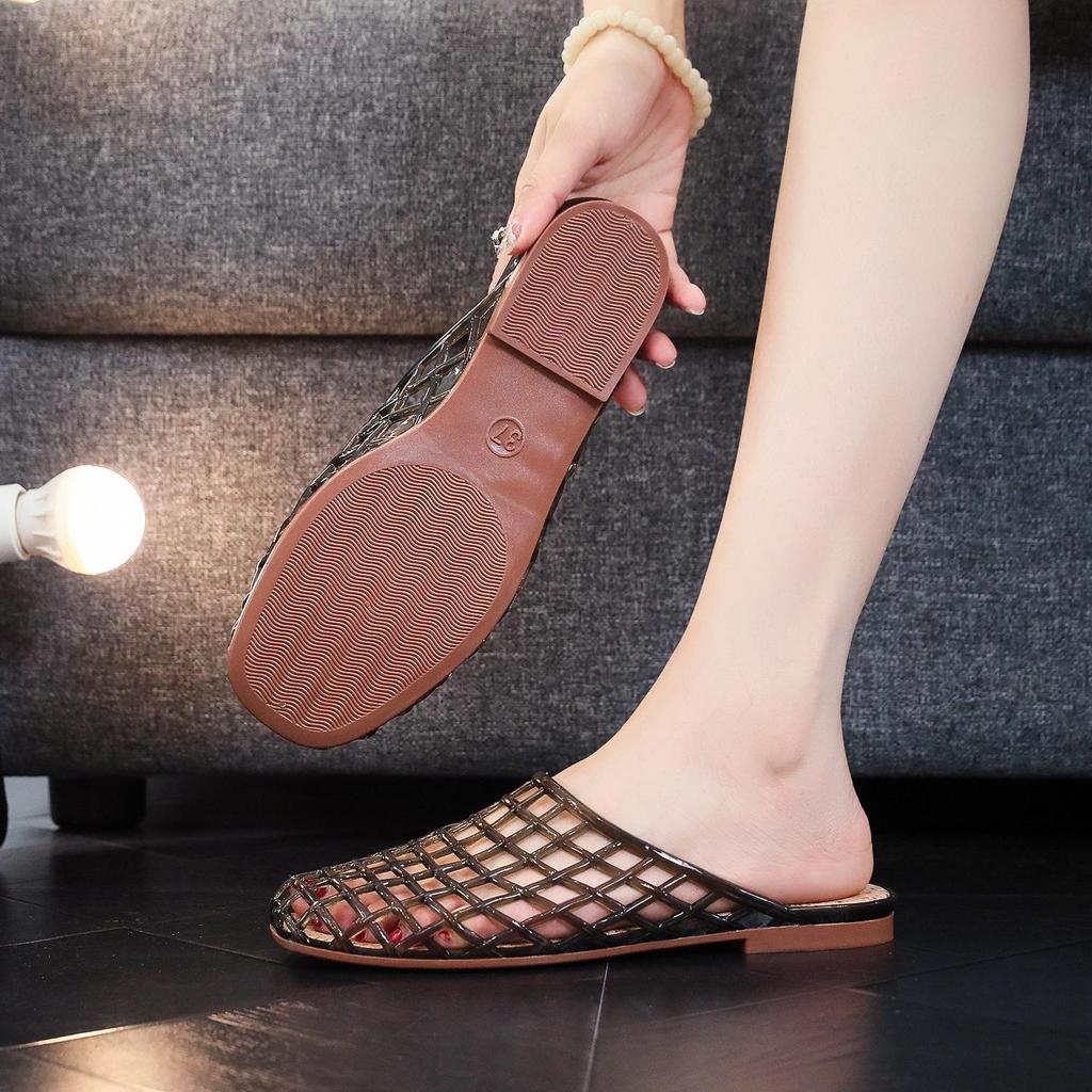 Transparent Mesh Half-Slippers: Women's Casual Korean Slip-On Sandals