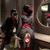 New Japanese Kimono Women Bathrobe Sexy Lingerie Phantom See Through Deep V Black Dress Binding Restraint Panties Set Costumes