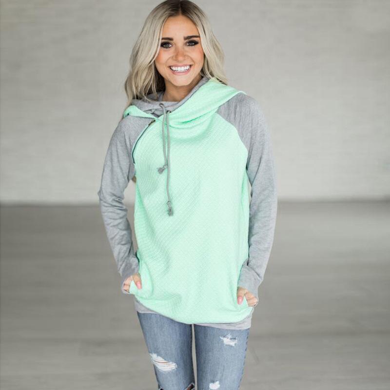 New 2020 Autumn/Winter Women's Patchwork Hooded Zipper Long Sleeve Hoodie, European American Style