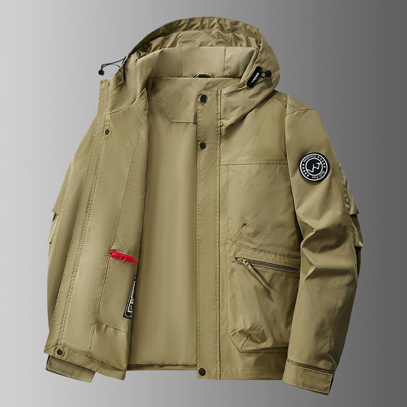 Winddichte Kapuzenjacke mit Fleecefutter, Arbeitsmantel mit mehreren Taschen, Lässiger lockerer Schnitt für Frühling und Herbst, Ideal zum Angeln und Fotografieren.