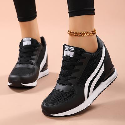 Pantofi cu platformă și pană de primăvară pentru femei Pantofi de mers confortabili și stilati Adidași negri casual