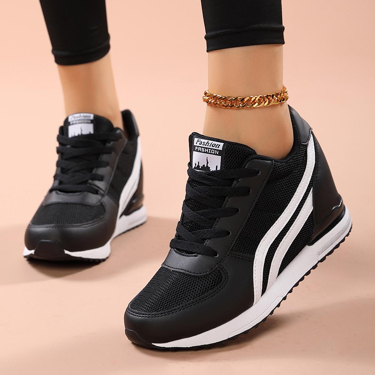 

TUINANLE Spring Wedge Platform Shoes for Women Stylish Comfortable Walking Shoes Casual Black Sneakers 36 чёрный