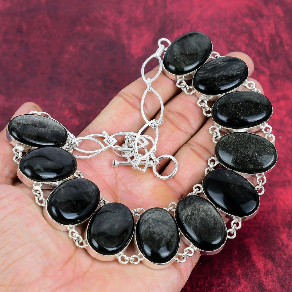 Silver Sheen Obsidian Handmade Gemstone Jewelry, 925 Solid Sterling Silver Necklace Unique Design Jewelry, For Women
