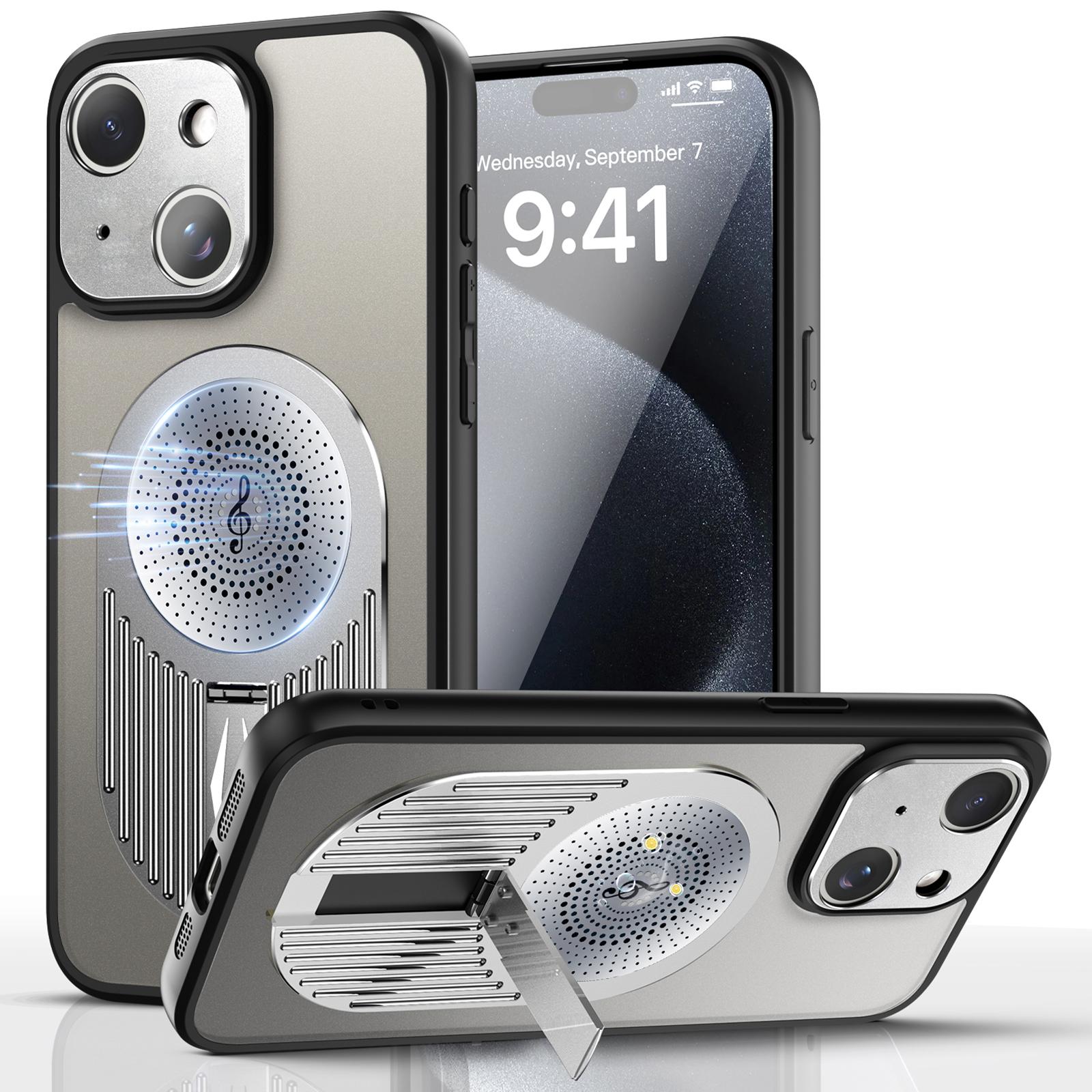 

For iPhone 13 Graphene Heat Dissipation Case Silicone+PC Kickstand Phone Cover Silver