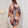 Polo Neck Long Dress Leopard Printed Shirt Neck Long Sleeve Plus Size Women's Fashion Dress