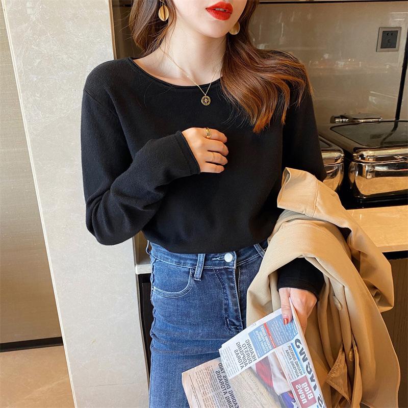 Simple one-piece fleece thickened sweater women's spring basic inner bottoming shirt warm knitted top