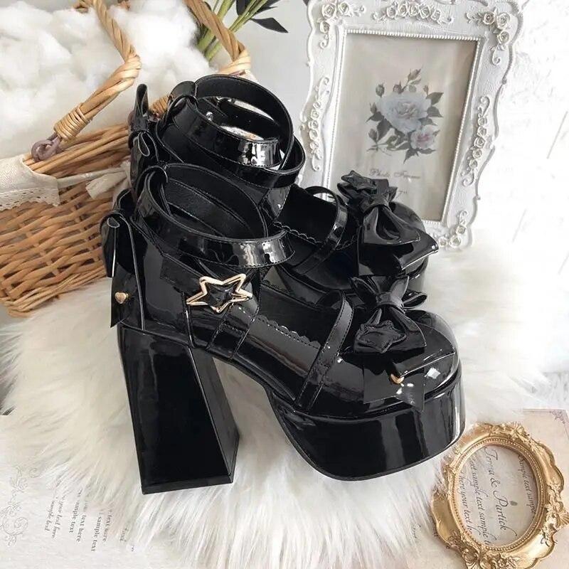 Frühling Frauen Pumpen Lolita Mary Jane Plattform Chunky High Heel Damen Sandalen Weibliche Süße Bogen-knoten Runde Kappe Ankle strap Schuhe