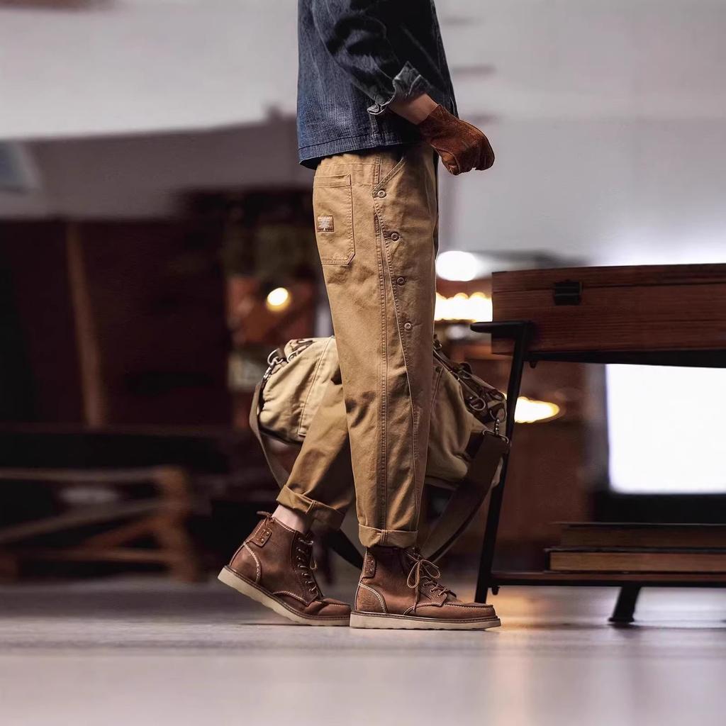 Tooling multi-bag straight jeans men's autumn and winter American trendy brand retro loose wide-leg casual long pants