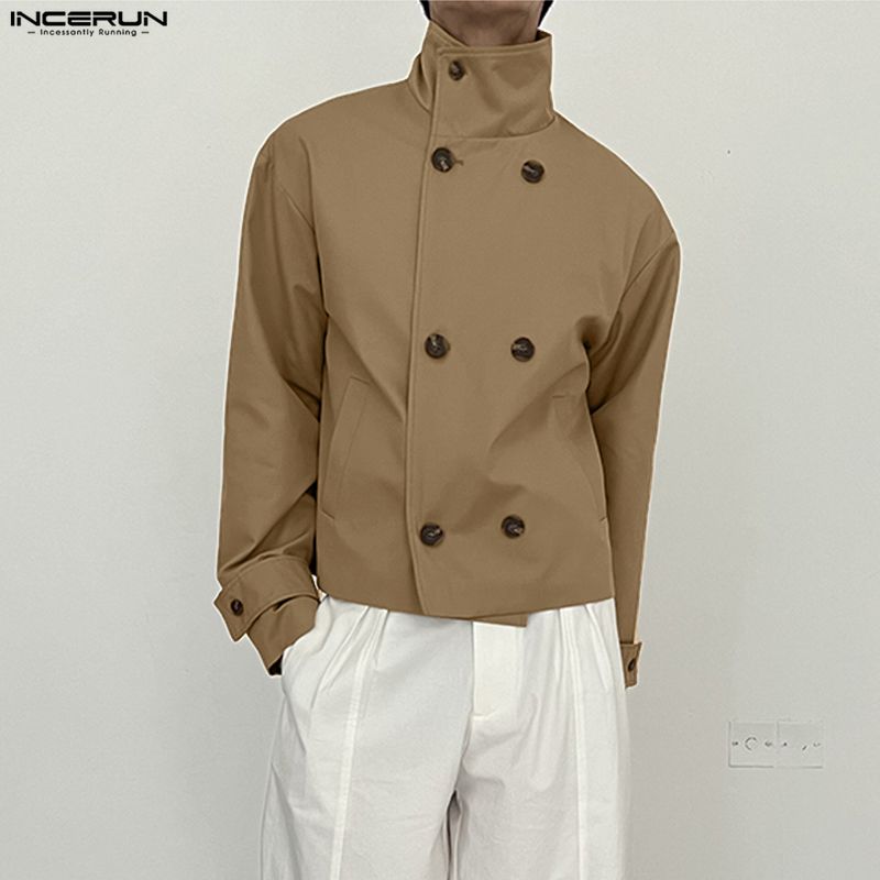 INCERUN Men Stand Neck Long Sleeve Buttons Up Casual Loose Cargo Jackets Coats