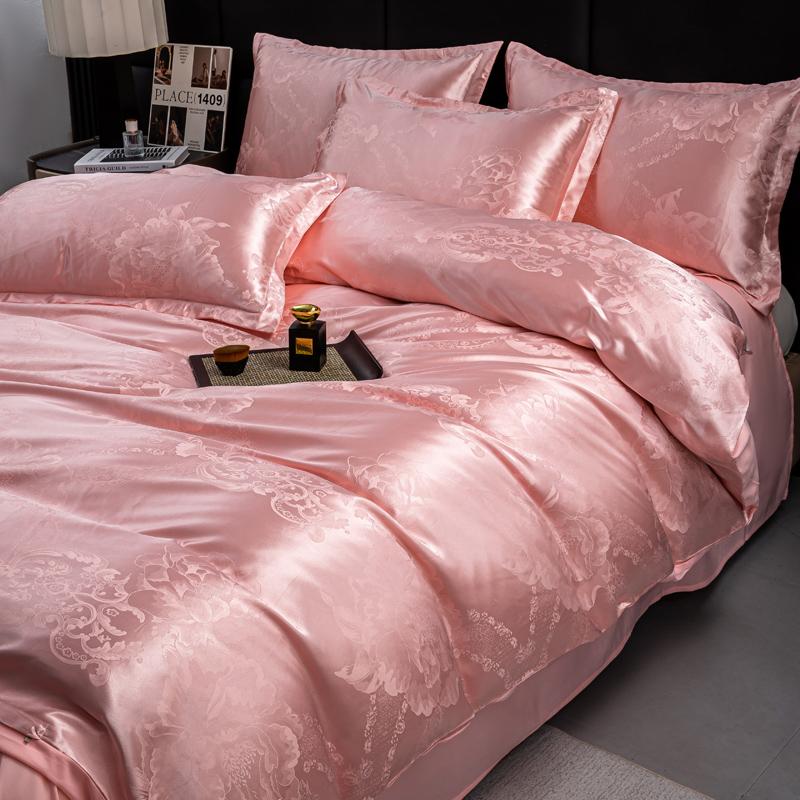 2025 New European Light Luxury Jacquard Four-piece Set, Satin Silk Quilt Cover, Bed Sheet Single Double Four-piece Set
