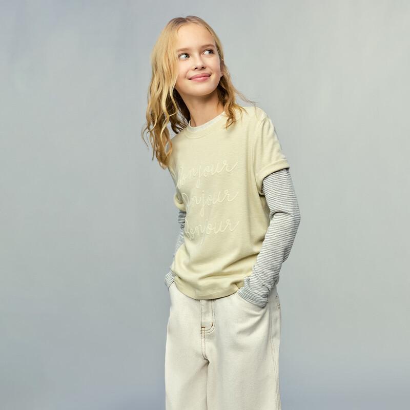 ELLE KIDS Girls' Casual Letter Print Short-Sleeve T-Shirt