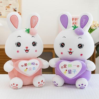 Plush Toy Large Colorful Rabbit Throw Pillow Small White Rabbit Heart Doll Children's Holiday Gift Pet Toy
