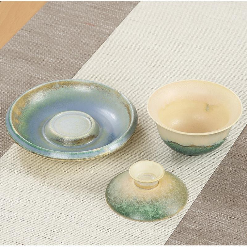 Japanese Ceramic Teacup Sancai Covered Bowl Stoneware Gaiwan Household Chinese Kung Fu Tea Set Tea Tureen Teaware Muster Cups