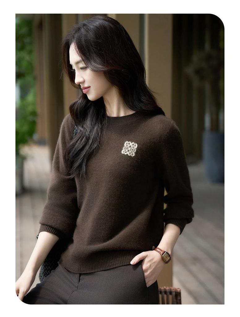 2025 Herbst Bestickter Strick Wolle Übergröße Lockerer Pullover für Damen - Langärmeliges Modeoberteil