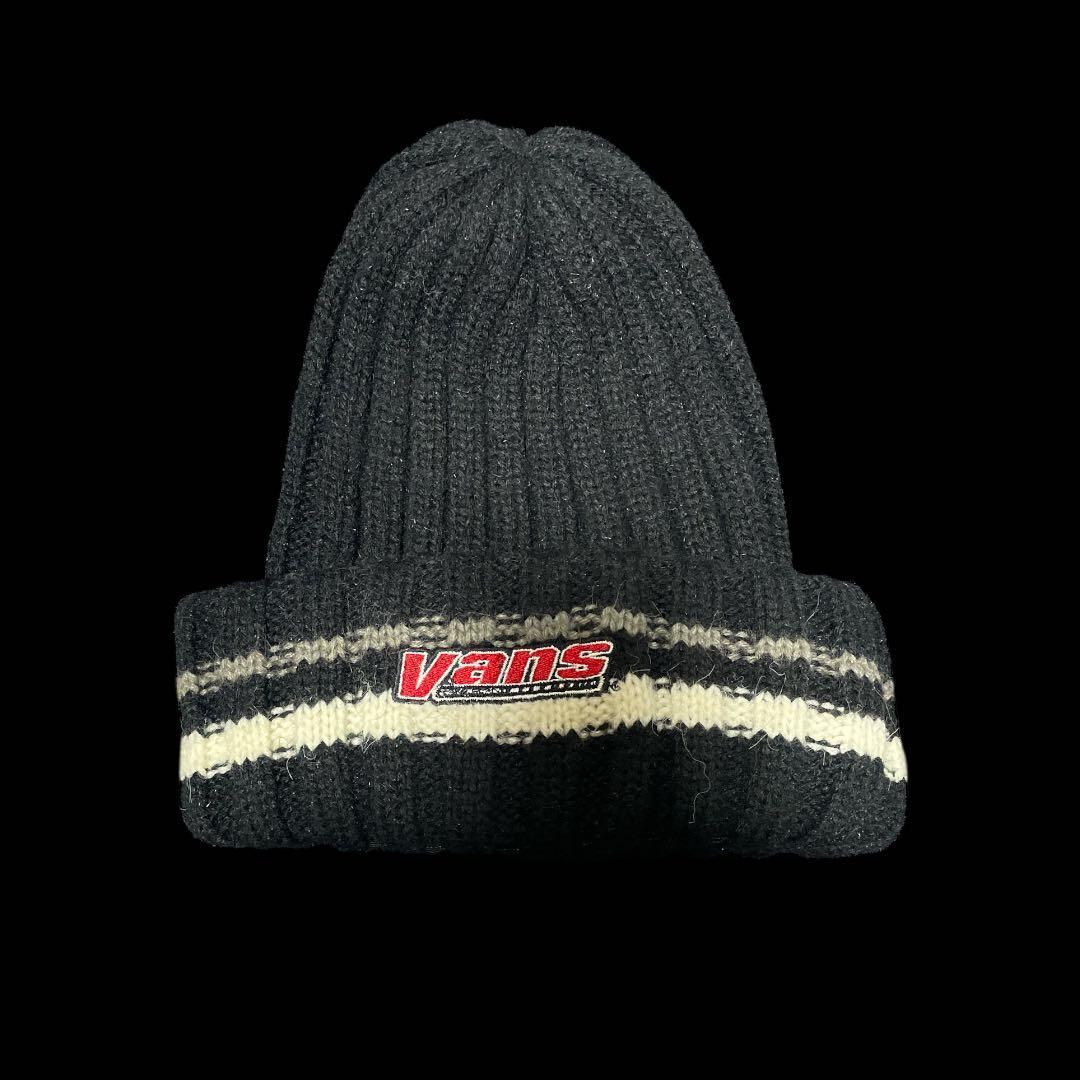 Used VANS knit hat beanie black x white striped logo street