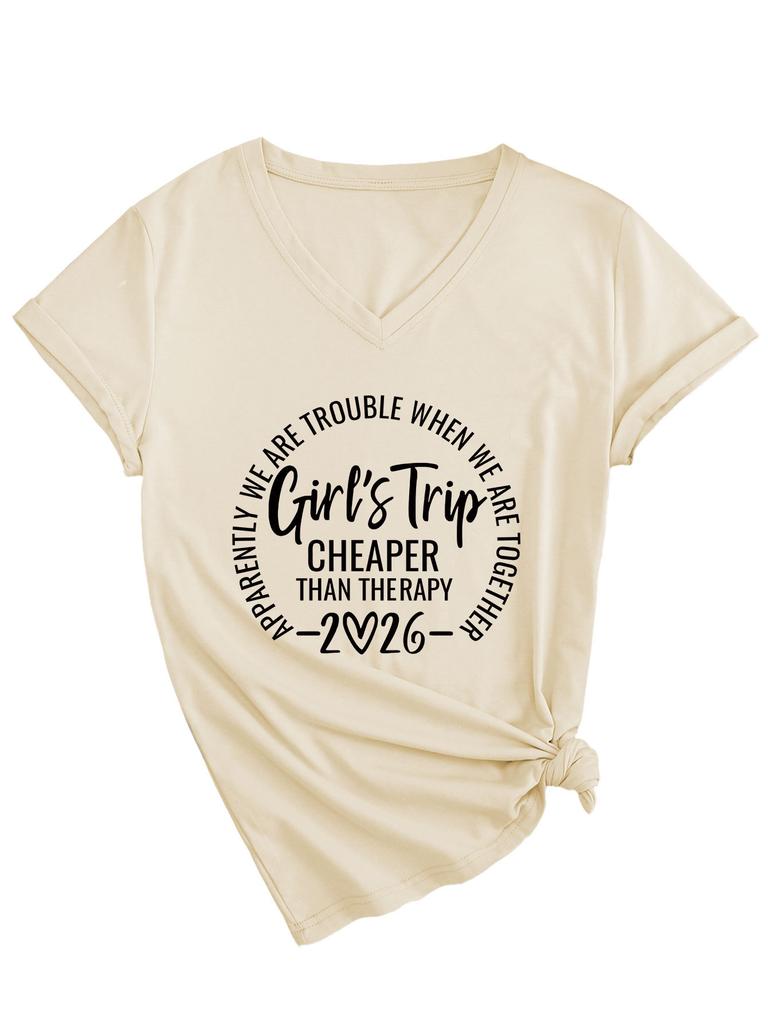 Girl's Trip cheaper than Casual Versatile Women's V-Neck Short Sleeve T-Shirt