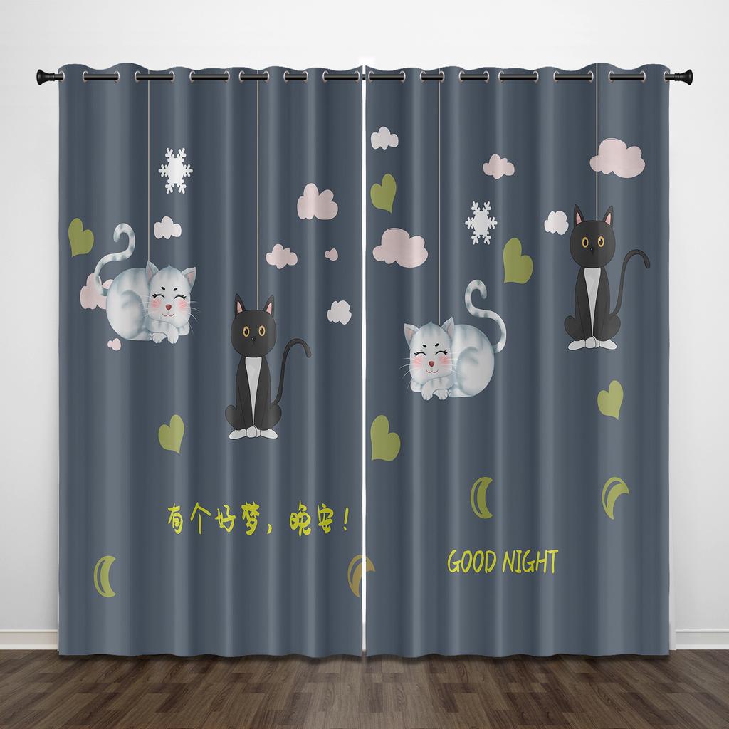 3D Digital Printing Explosive Cartoon Curtain Cute Animals Boy Children's Kids Room Bedroom Balcony Bay Window Thin Curtain 2pcs