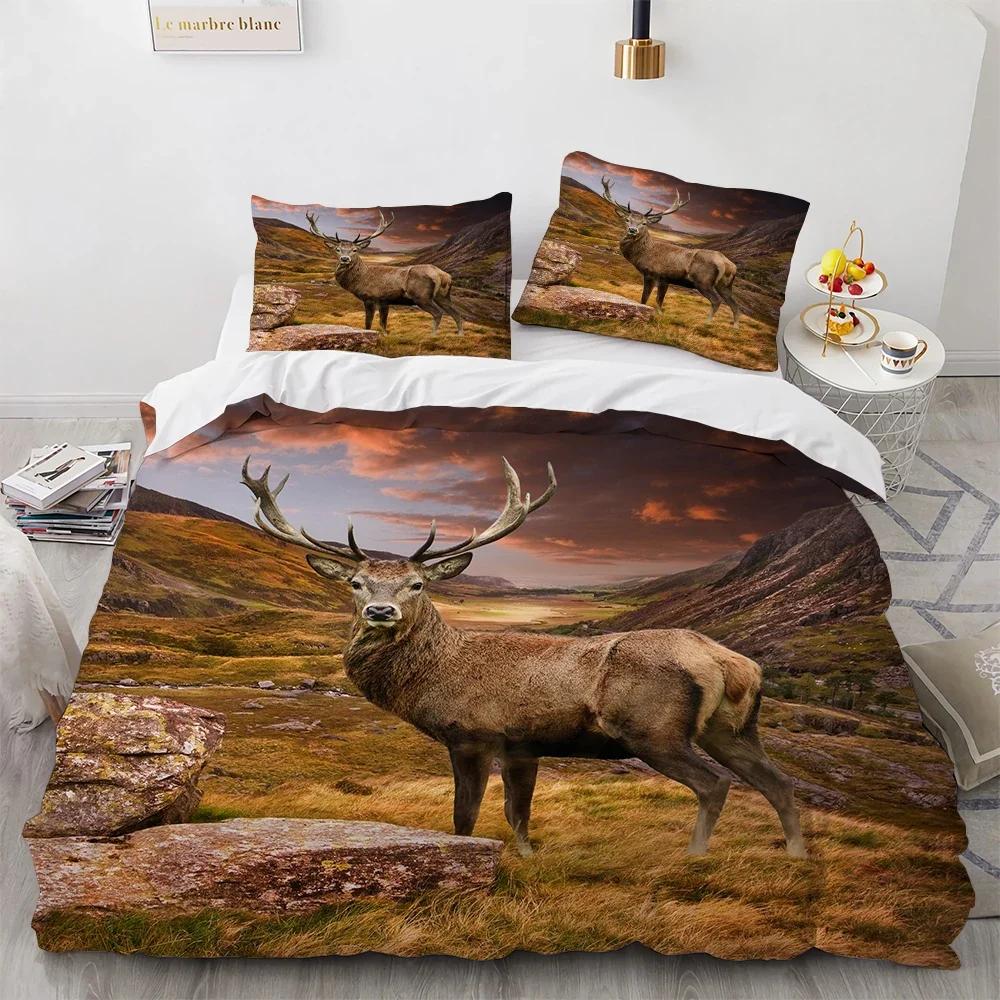 Black Theme Jungle Mose Soft Duvet Cover Set for Boy Ten Girl Bedrom Set 3D Print Grey Elk Der Soft Microfiber Warm Comforter Cover