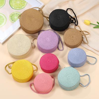 Children's Bags Girls Messenger Bags New Summer Woven Straw Bags Seaside Vacation Girls Round Shoulder Bag