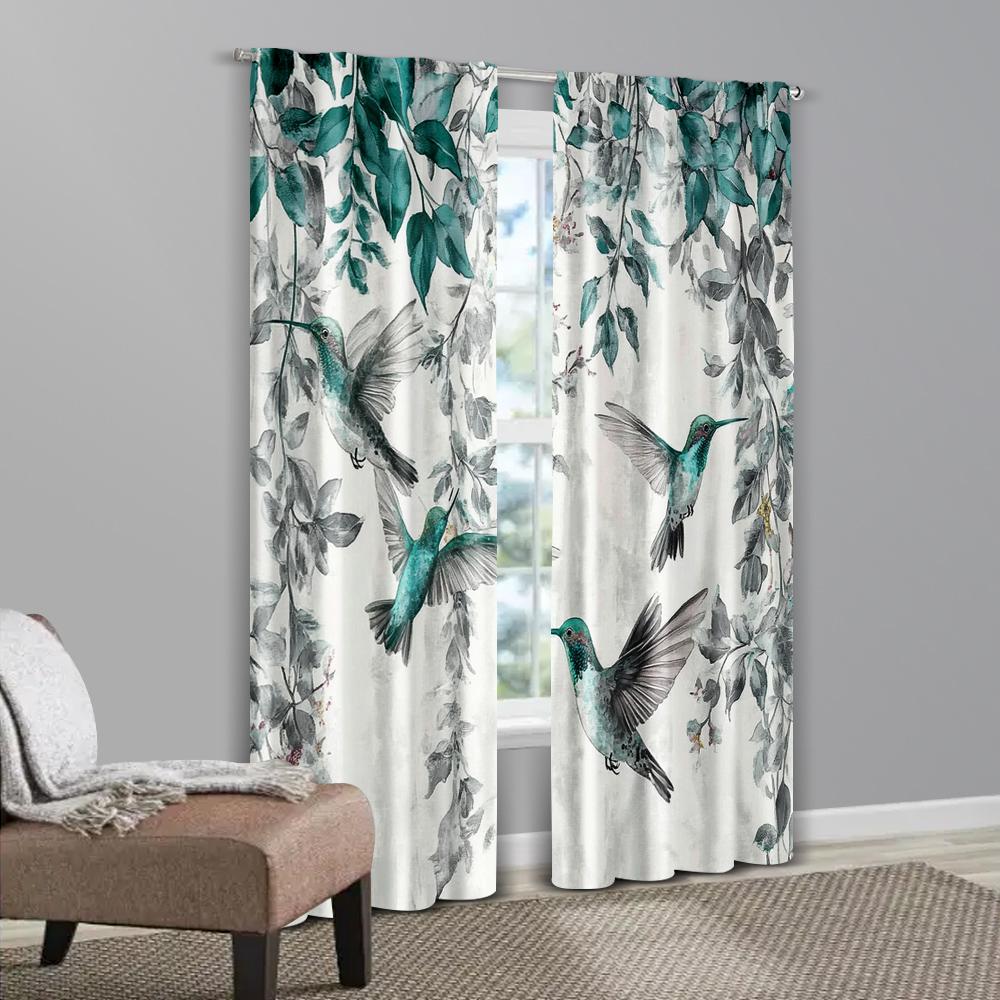 2pcs   Minimalist Curtains  Print Colorful Hummingbird Versatile Polyester (without Rod) Stuff Clearance Use for Living Room