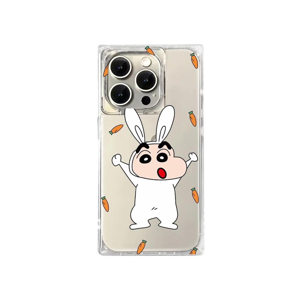 Clear Square Back Tube Case Protection For iPhone 14 Pro Max 15 Plus 12 13 11 16 ProMax Anti-Oxygen,Daikon Crayon Shin Pattern Casing