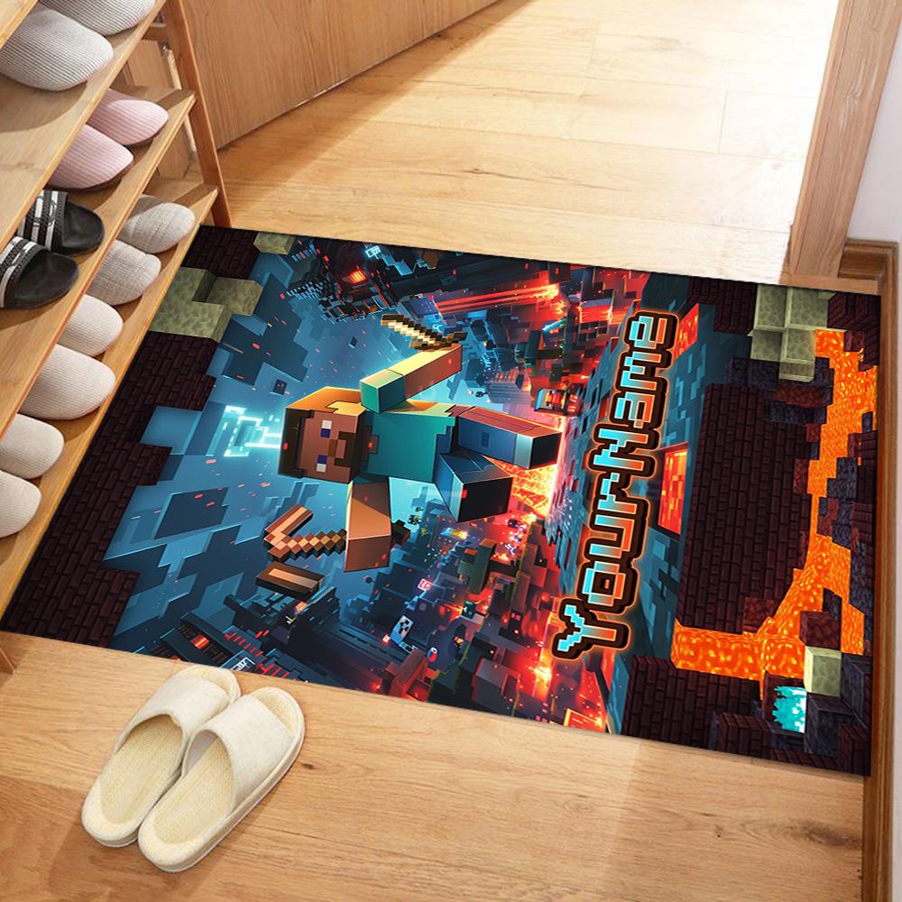 Minecraft 3 Personalized Name Carpet Perfect for Foyer Balcony Bedrooms Decorate room Anti-slip Rug Anime Office Decor
