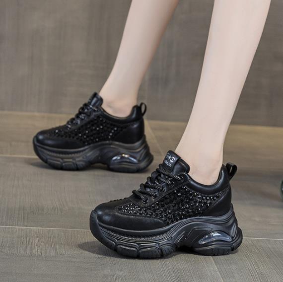 Fashion 8CM Women Casual Shoes Fashion Sneakers Platform High Heel Chunky Sneakers Walking Shoes Spring Autumn Bling Rhinestone