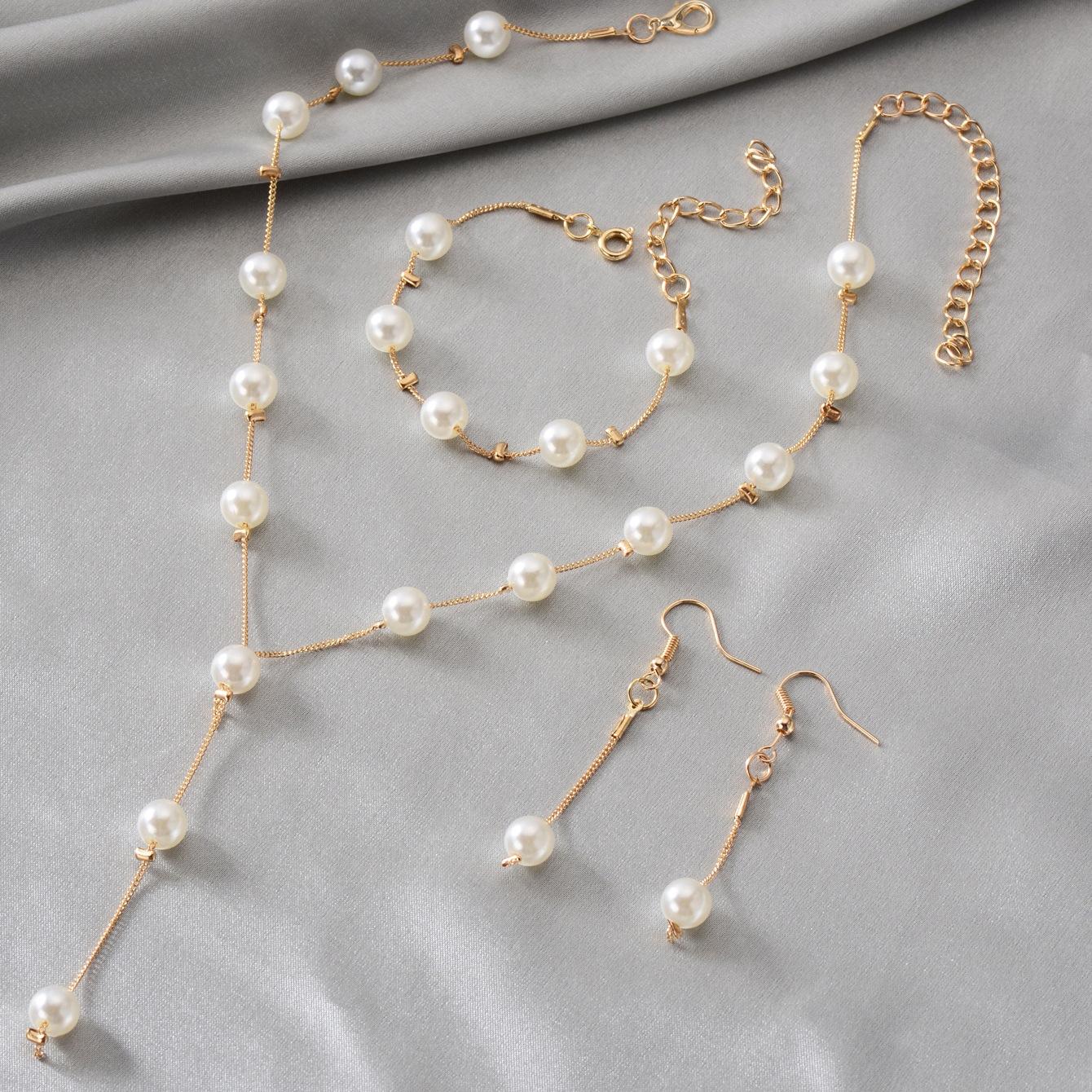 

Pearl bracelet, earrings, necklace set, European and American e-commerce jewelry pendant, alloy light luxury earrings.