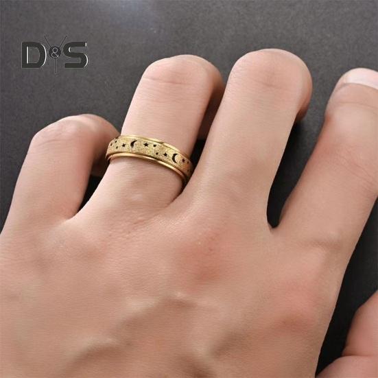 Anello da donna e da uomo Anello con stella della luna Fidget Spinner Anello antistress in acciaio inossidabile per coppie Anello rotante Regalo di gioielli