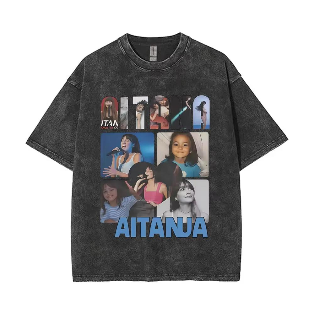 I Love Aitana CUARTO AZUL Washed Vintage Tshirt Men Women Fashion Pop Music TShirts Unisex Casual Oversized Short Sleeve Tshirt