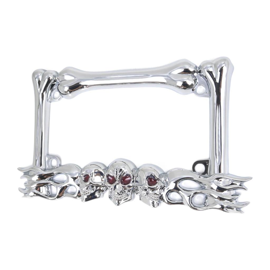 Skull Decor Motorcycle License Plate Frame Universal Fit 9inchx5.5inch