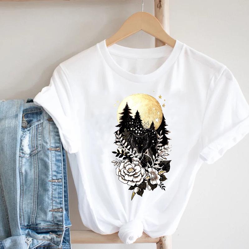 White Women's Short Sleeve T-Shirt with Dog Paw, Cat, and Heart Animal Print