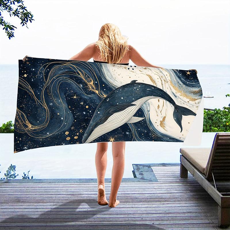 Whale & Galaxy Design Beach Towel Patterned Sunscreen And Windproof Suitable For Swimming Pool Camping Travel Blanket