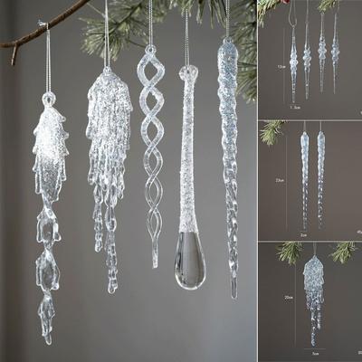 High Quality Crystal Clear Christmas Tree Ornaments Glitter Hanging Icicle Decorations Acrylic Transparent Party Holiday Decor