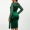 Lady Petticoats Plus Size Autumn Winter Women Bodycon Dress Lace Patchwork Hollow Out O-Neck Long Sleeve Elegant Slim Fit Midi Dress Women Clothing