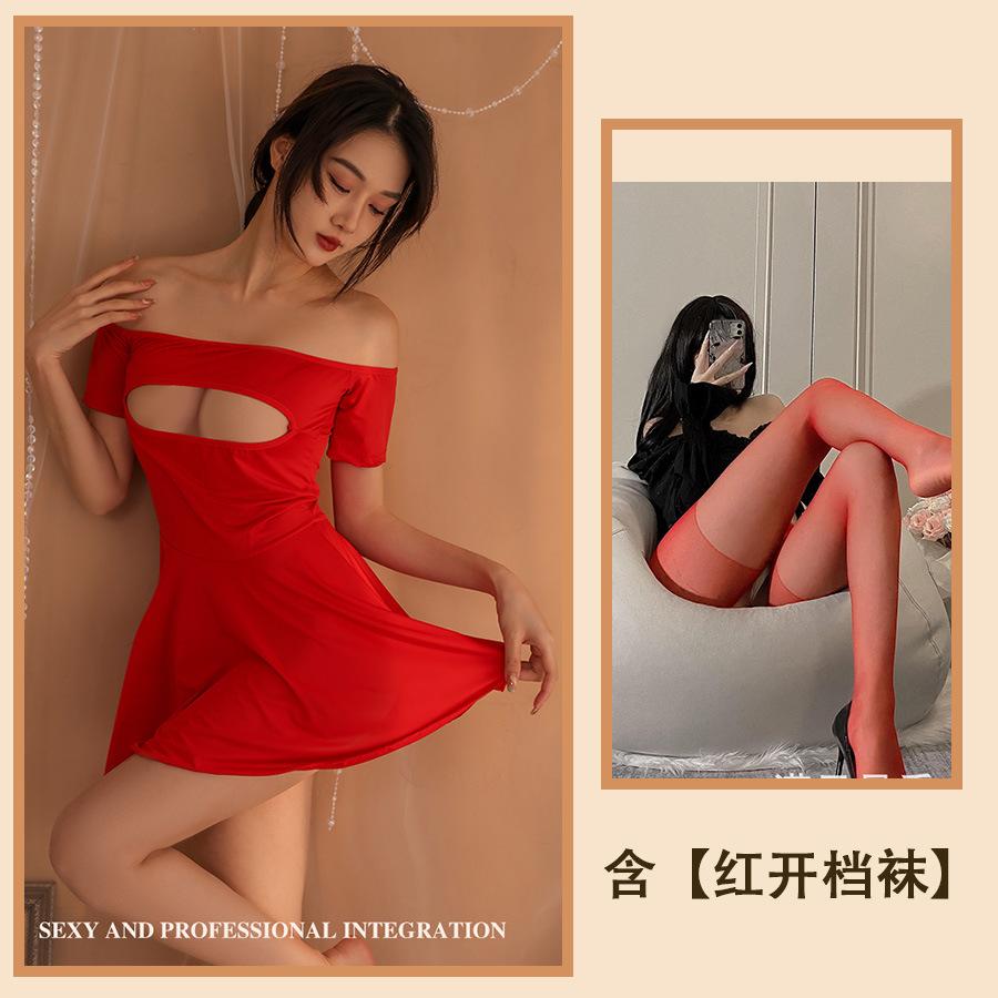 Sexy Underwear Hot Pure Desire Temptation Pajamas Sexy Chest Hollow Nightdress Elastic Tight Body Free Suit